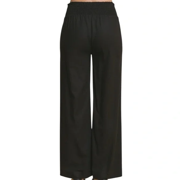 Love Tree Linen Blend Smocked Waist Pants with Pockets - Picture 2 of 2